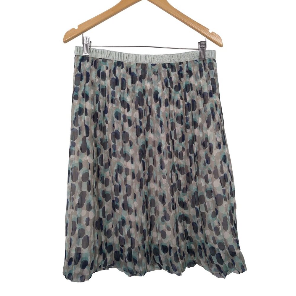 Vintage Ports 1961 Silk Skirt Womens 8 Blue White Gray Polka Dot Sheer Pleated‎
